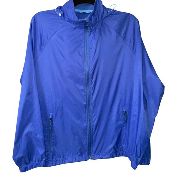 L.L.Bean Jackets & Blazers - L.L.Bean Womens 1X Blue Hooded Windbreaker Lightweight Rain Jacket Plus Size
